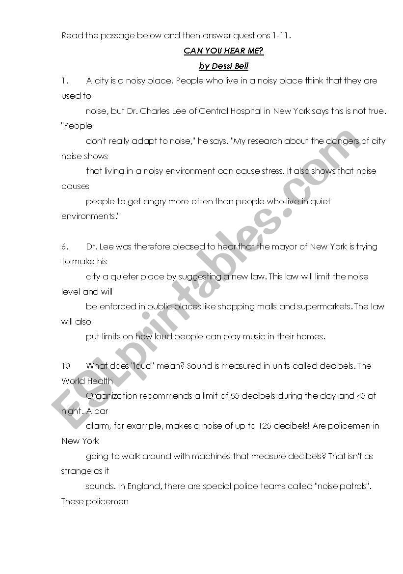 reading comp[rehension worksheet